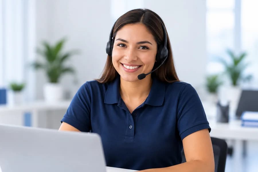 Una asesora de atención al cliente con auriculares
